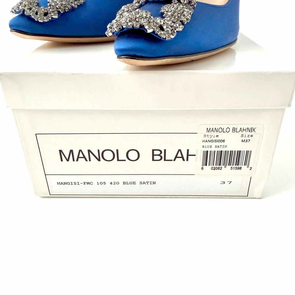 MANOLO BLAHNIK | Hangisi 105 Blue Satin Crystal Jewel Buckle Pumps EU 37 - Picture 14 of 14